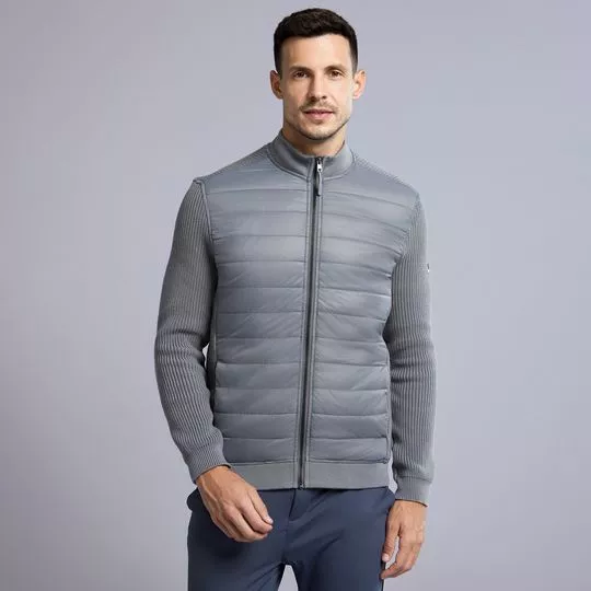 Jaqueta Puffer Com Tricô- Cinza- Highstil