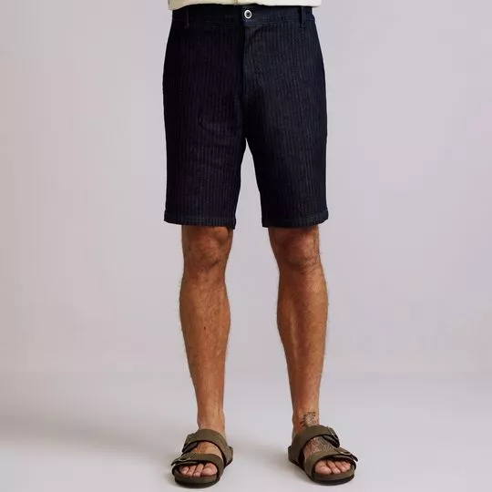 Bermuda Jeans Com Bolsos- Azul Marinho