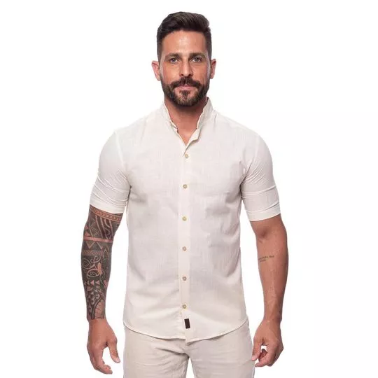 Camisa Classic Fit Com Linho- Bege Claro- Polo Club