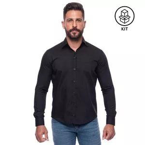 Kit De Camisas Slim Fit<BR>- Preto<BR>- 3Pçs<BR>- Polo Club
