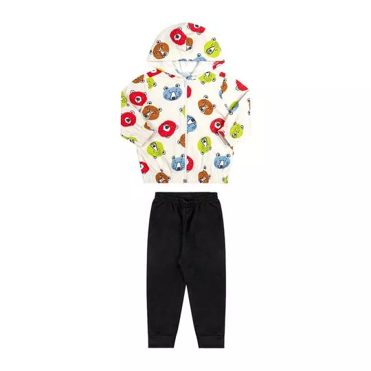 Conjunto De Jaqueta Ursinhos & Calça Jogger- Branco & Preto
