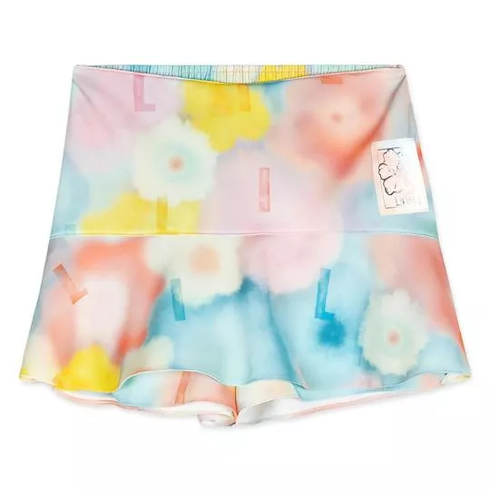Short Saia Abstrato- Azul Claro & Amarelo