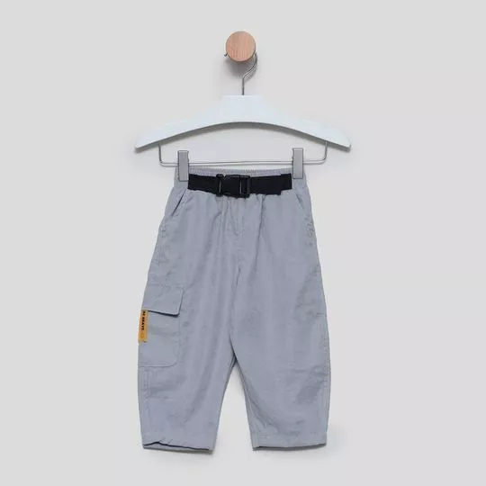 Calça Reta Com Bolso- Cinza
