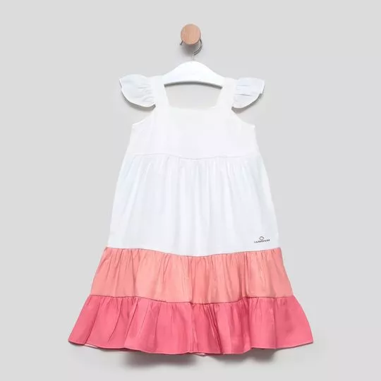 Vestido Com Recortes- Branco & Laranja Claro