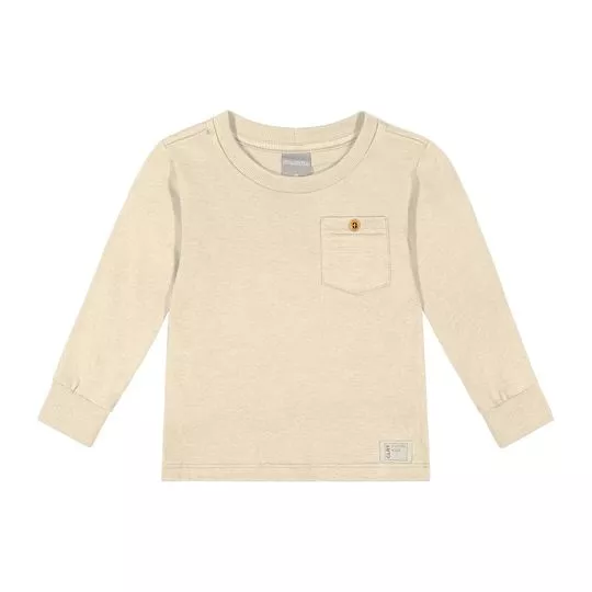 Camiseta Com Bolso- Bege Claro