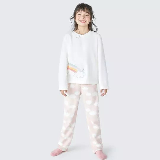 Pijama Em Pelúcia- Off White & Rosa Claro- Hering Kids