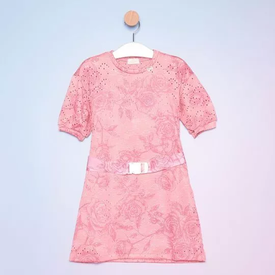 Vestido Em Laise Floral- Rosa- Luluzinha