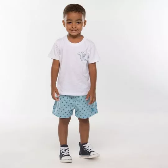 Conjunto De Camiseta & Bermuda Cactos- Branca & Azul Claro- Digi