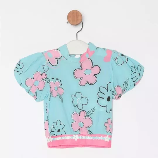 Cropped Floral- Azul Claro & Rosa- Málagah