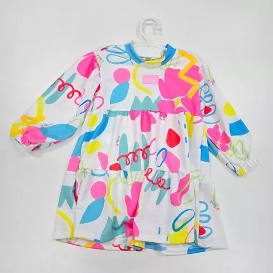 Vestido Abstrato- Branco & Rosa
