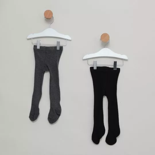 Kit De Meia-Calça- Cinza Escuro & Preto- 2Pçs