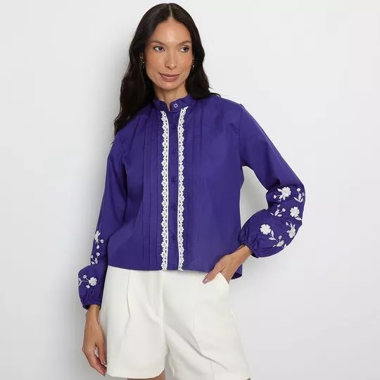 Camisa Bordados- Roxo- Teodoro Camisaria