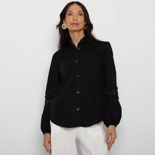 Camisa Bolsos- Preto- Teodoro Camisaria