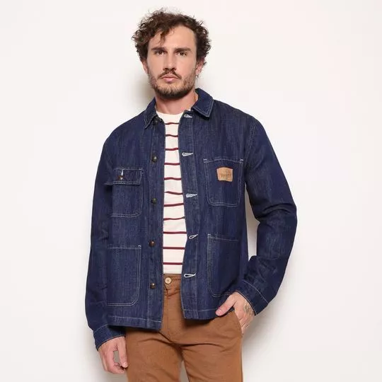 Jaqueta Jeans Com Recortes- Azul Escuro