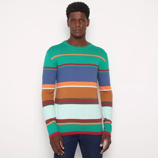 Suéter Em Tricô- Verde & Azul