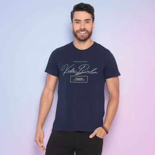 Camiseta Vide Bula- Azul Marinho & Branca