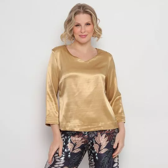 Blusa Acetinada Com Recortes- Dourada