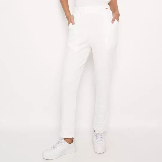 Calça Reta Canelada- Off White