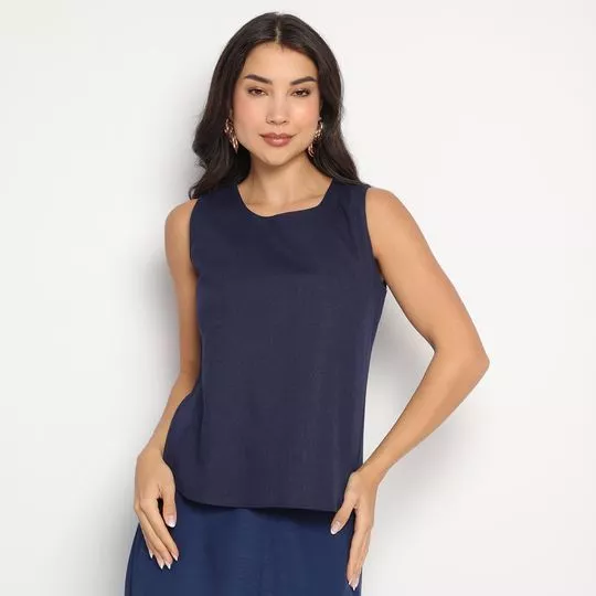Blusa Com Linho- Azul Marinho