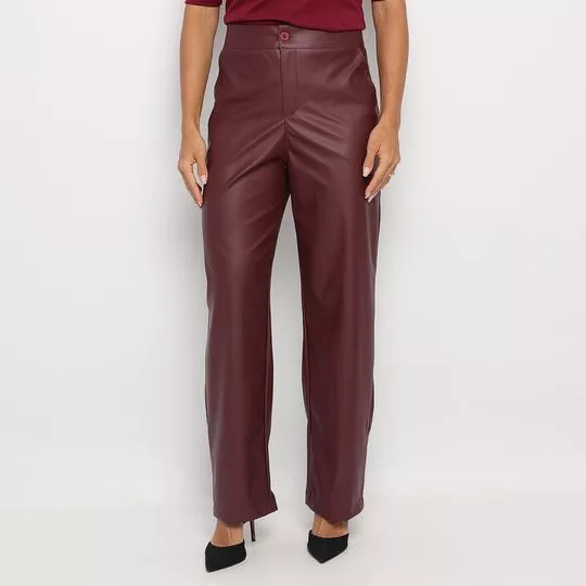 Calça Reta Com Bolsos- Vinho