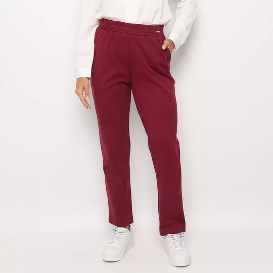 Calça Reta Com Bolsos- Vinho