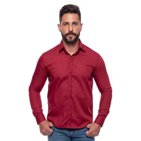 Camisa Slim Fit Lisa- Vermelho Escuro- Teodoro Camisaria