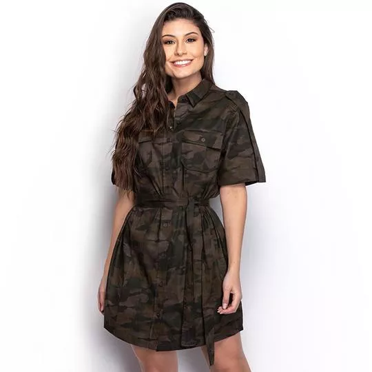 Vestido Curto Em Sarja- Verde Militar- Teodoro Camisaria