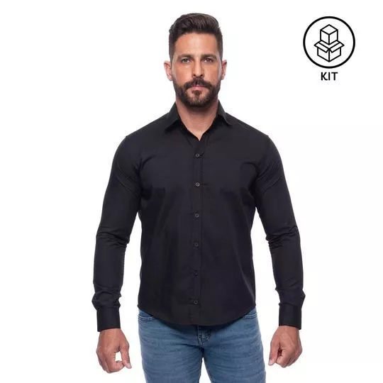 Kit De Camisas Slim- Preta- 2Pçs- Teodoro Camisaria