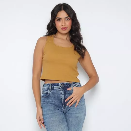 Cropped Com Recortes- Amarelo Escuro
