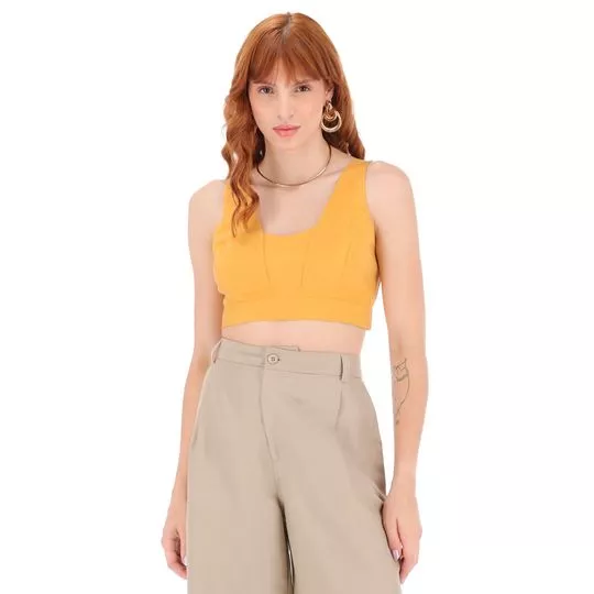 Cropped Com Recortes- Amarelo Escuro