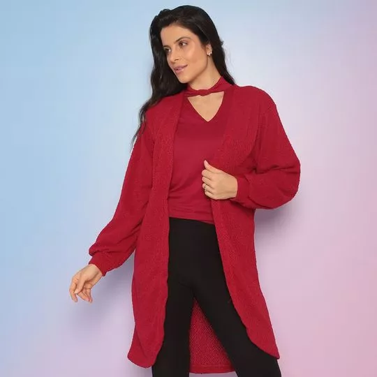 Cardigan Liso- Vermelho Escuro- Rovitex