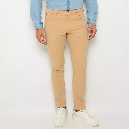 Calça Paul Slim® Em Sarja- Bege