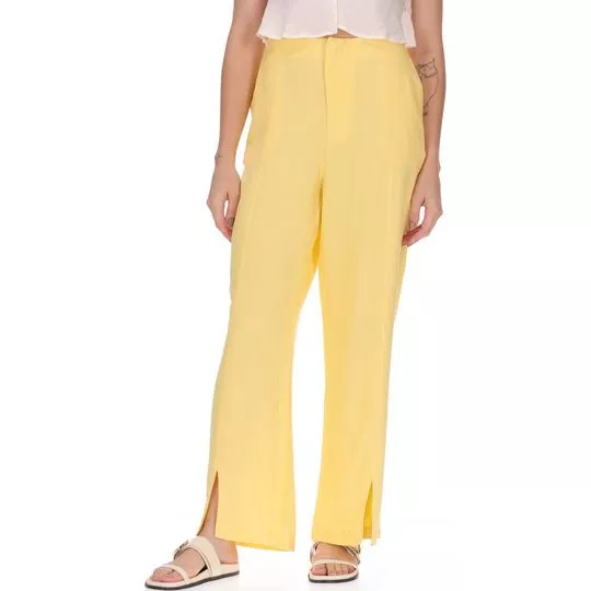 Calça Reta Com Bolsos- Amarela