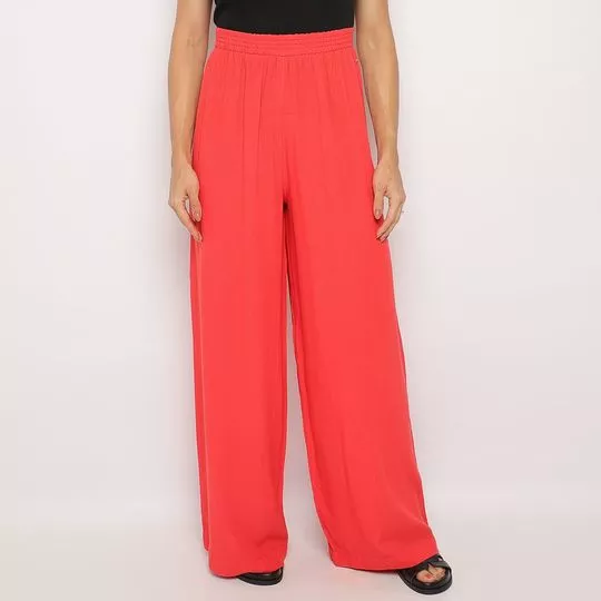 Calça Pantalona Com Linho- Coral- Enfim