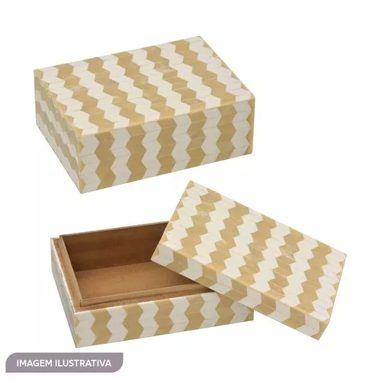 Caixa Decorativa- Bege & Marrom- 5x15,5x10cm- Mabruk
