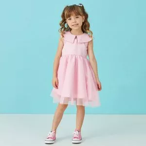 Vestido Com Sobreposição<BR>- Rosa Claro