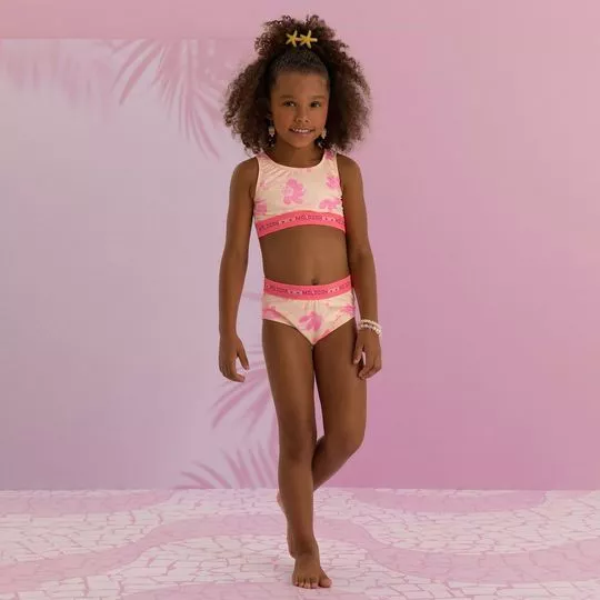 Biquíni Top Floral- Laranja Claro & Rosa