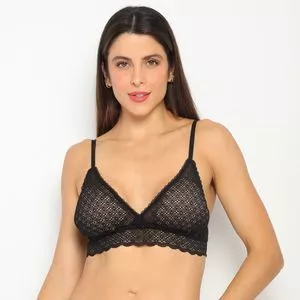 Top Triângulo Em Renda<BR>- Preto<BR>- Bonjour