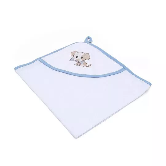 Toalha De Banho Baby Cachorro- Branca & Azul Claro- 65x80cm
