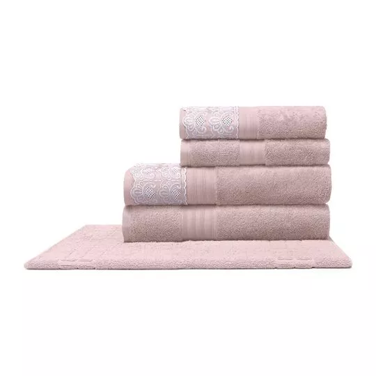 Jogo De Toalhas Para Banhão Cristal- Rosa Claro- 5Pçs