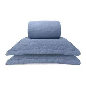 Conjunto De Colcha Dots King Size<BR>- Azul Escuro<BR>- 3Pçs<BR>- 150g/m²