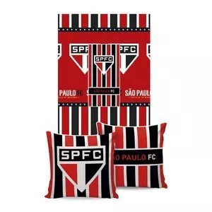 Conjunto De Manta & Almofadas São Paulo FC® Queen Size<BR>- Vermelho Escuro & Preto<BR>- 3Pcs