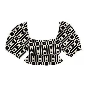 Cropped Corações<BR>- Preto & Branco