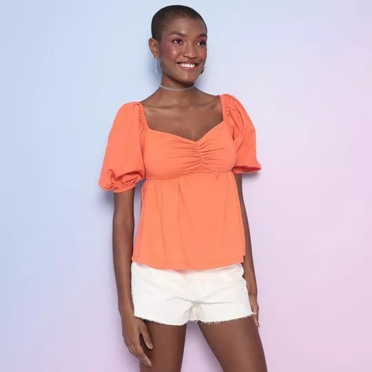 Blusa Com Franzidos- Laranja Claro- Sommer