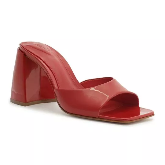 Tamanco Envernizado Em Couro- Vermelho Escuro- Salto: 9cm- Schutz