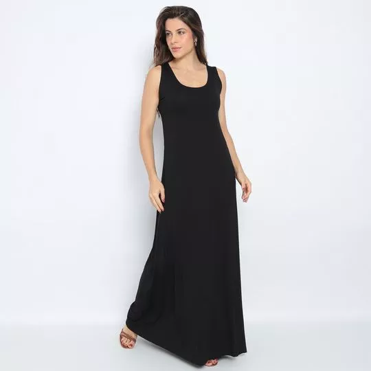 Vestido Longo Liso- Preto- Maria Padilha