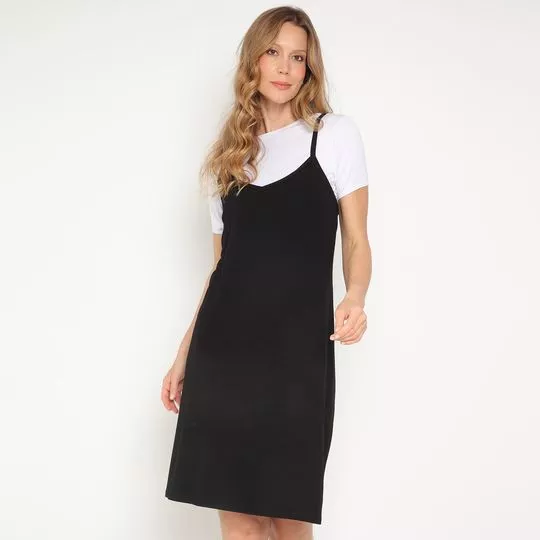 Conjunto De Cropped & Vestido Curto Com Recortes- Branco & Preto- Vittri