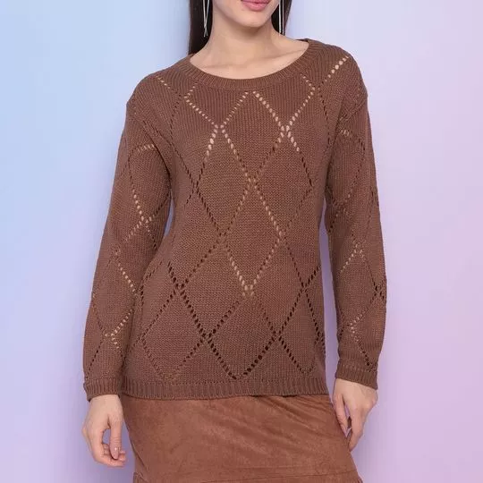 Blusa Em Tricô Com Vazados- Marrom- Canal