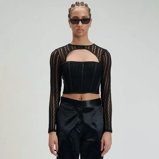 Cropped Em Renda- Preto- My Favorite Things