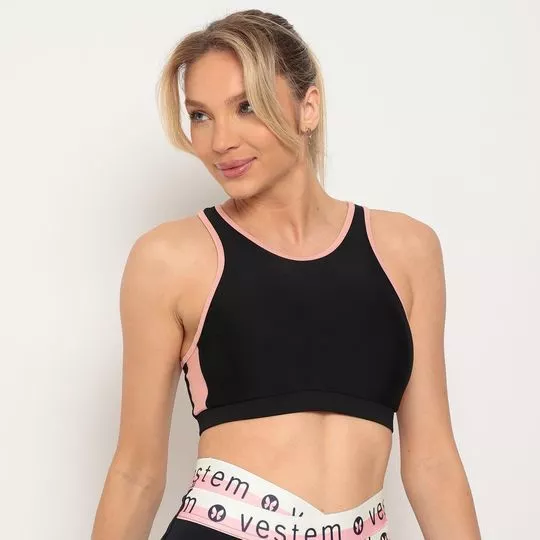 Top Liso- Preto & Rosa- Vestem